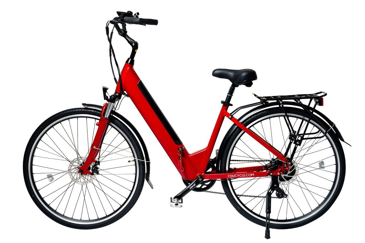 Vélo électrique Ariane rouge brillant, face côté gauche